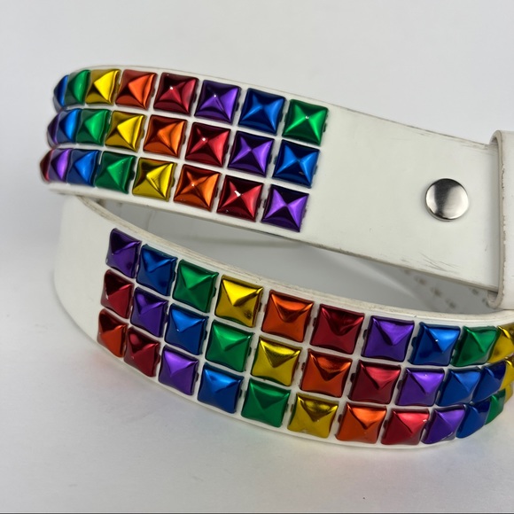 Vintage Hot Topic Rainbow Studded Gothic Emo Punk Belt - Picture 2 of 7